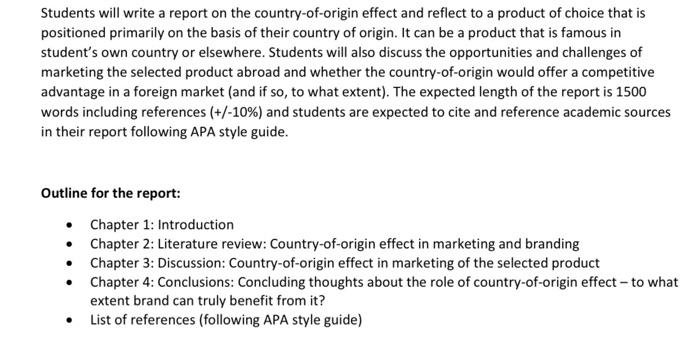 Students Will Write A Report On The Country Of Ori Chegg Com