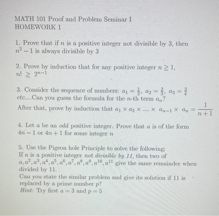 Solved MATH 101 Proof and Problem Seminar I HOMEWORK 1 1. | Chegg.com