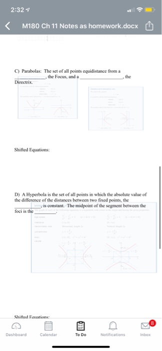 Solved 2:32 M180 Ch 11 Notes As Homework.docx C) Parabolas: | Chegg.com