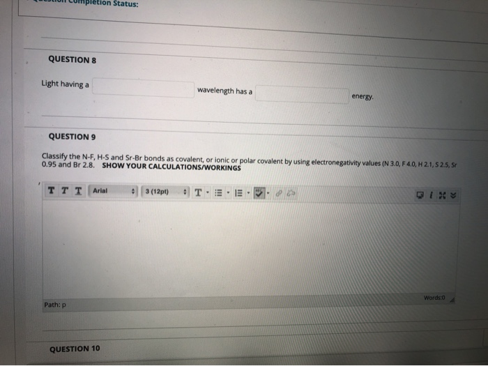 Solved A ll Completion Status: QUESTION 8 Light having a | Chegg.com
