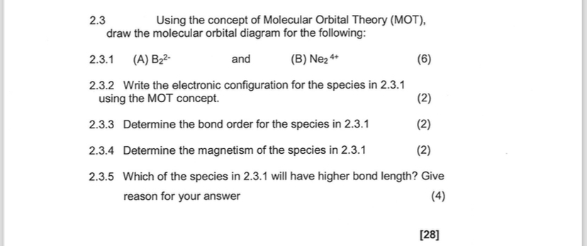 Solved 2.3 ﻿Using the concept of Molecular Orbital Theory | Chegg.com
