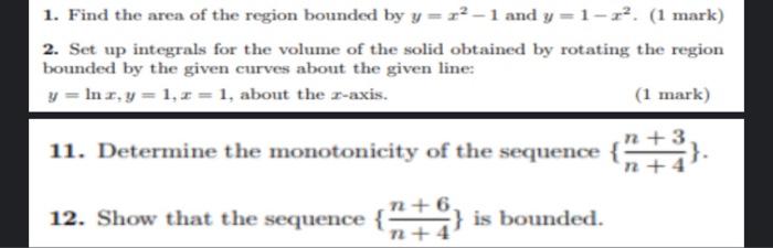 Solved 1. Find the area of the region bounded by y = x2-1 | Chegg.com