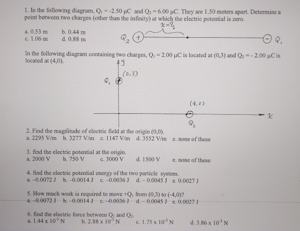 Solved 1 In The Following Diagram Q 2 50 C And Q2 Chegg Com