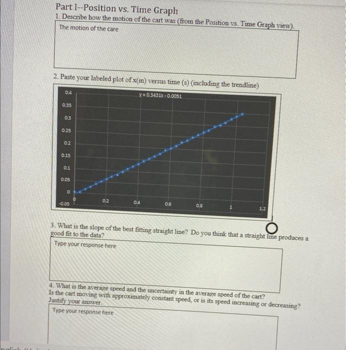 Solved Part I-Position vs. Time Graph 1. Describe how the | Chegg.com