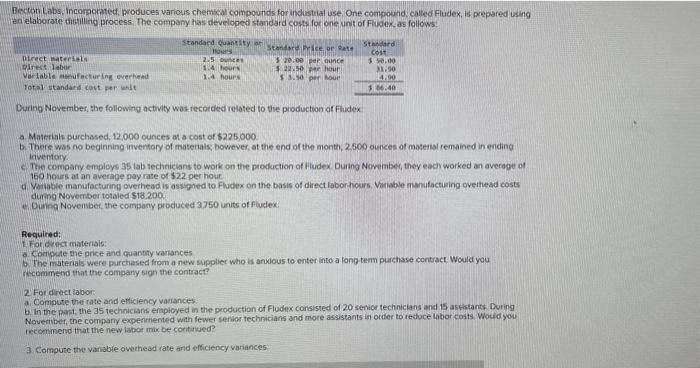 Solved Bectan Labs, incorpochted, produces various chemicol | Chegg.com