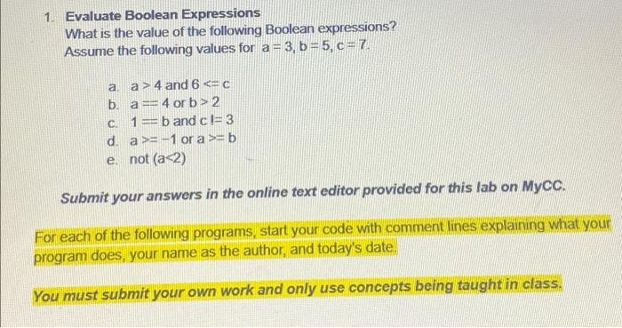 Solved 1. Evaluate Boolean Expressions What Is The Value Of 