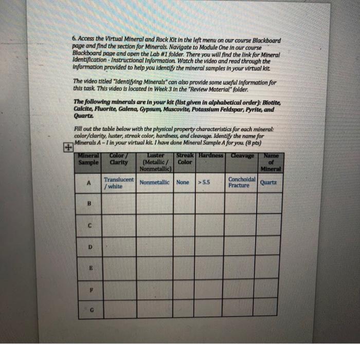 Solved 6. Access the Virtual Mineral and Rock Kit in the | Chegg.com