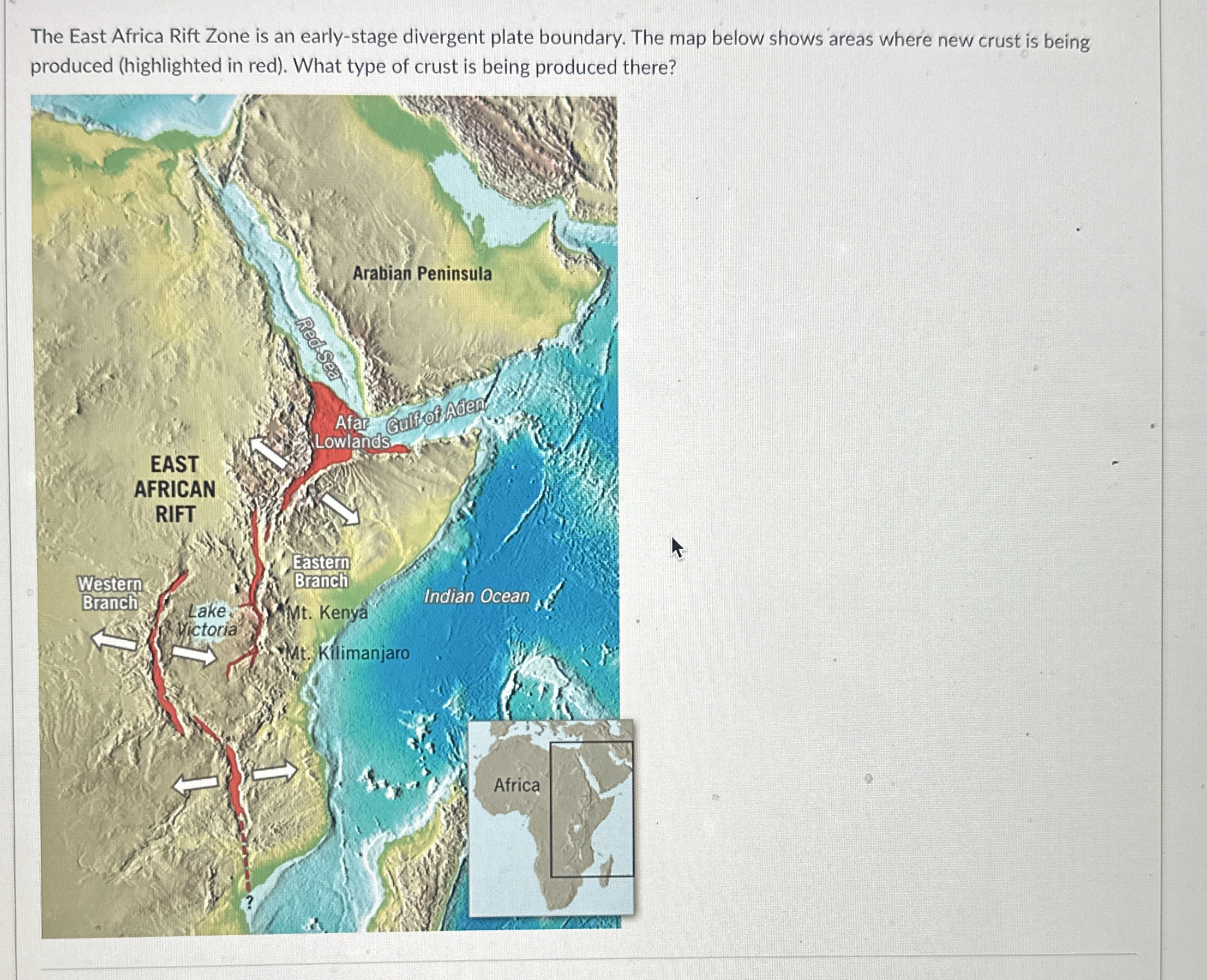 Solved The East Africa Rift Zone is an early-stage divergent | Chegg.com