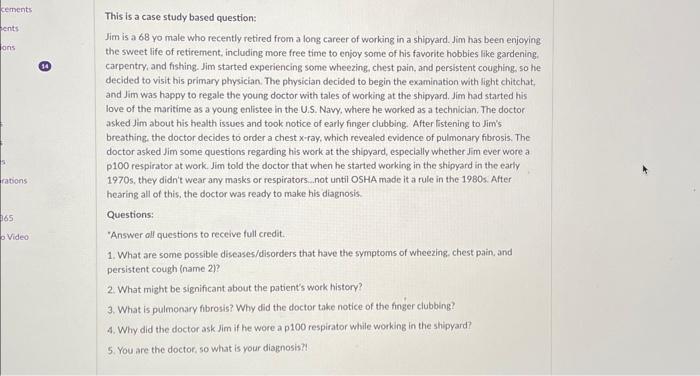 Solved This is a case study based question: Jim is a 68 yo | Chegg.com