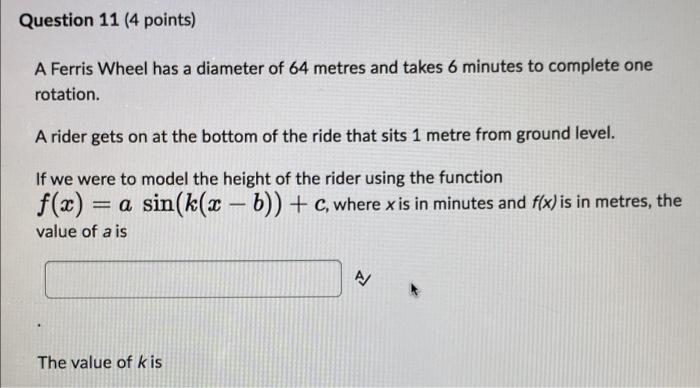 Solved Question 11 (4 Points) A Ferris Wheel Has A Diameter | Chegg.com ...