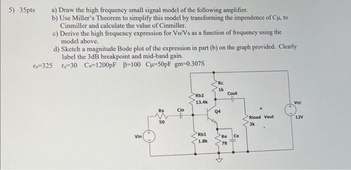 Solved 5) 35pts a) Draw the high frequency small signal | Chegg.com