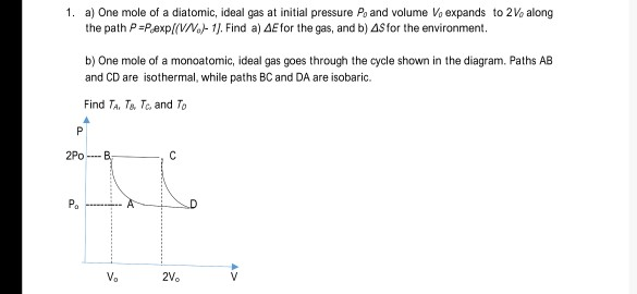 Solved 1 A One Mole Of A Diatomic Ideal Gas At Initial Chegg Com