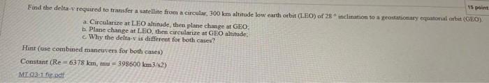 Solved 15 point Find the delta-v required to transfer a | Chegg.com