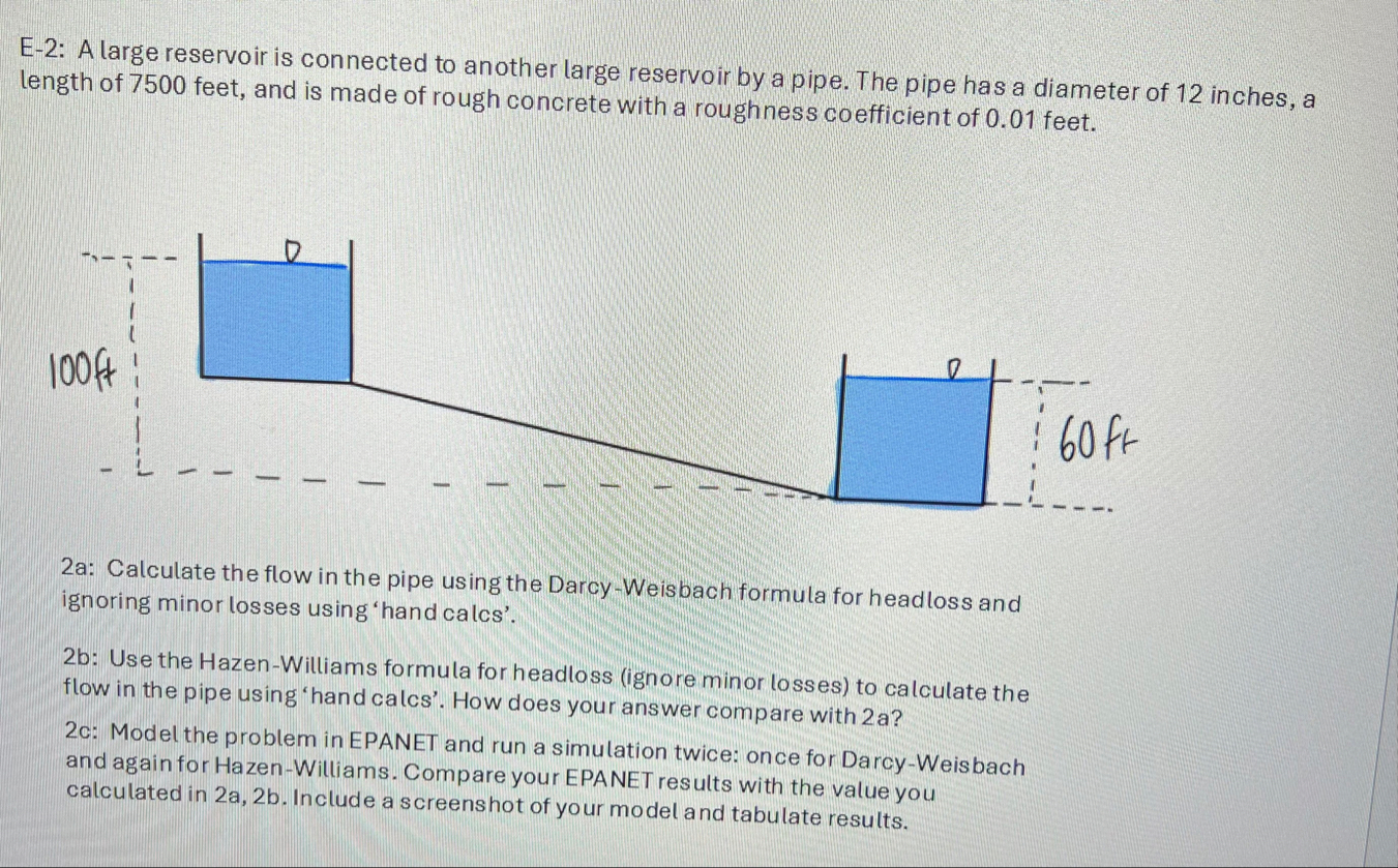 Solved E-2: A large reservoir is connected to another large | Chegg.com