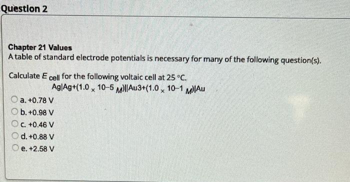 Solved Question 2 Chapter 21 Values A table of standard | Chegg.com
