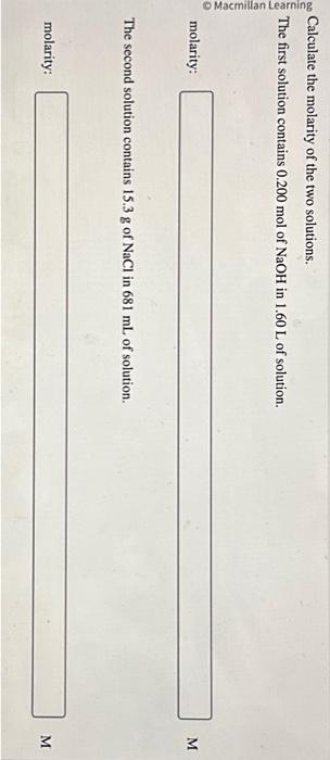 Solved Calculate the molarity of the two solutions. The | Chegg.com