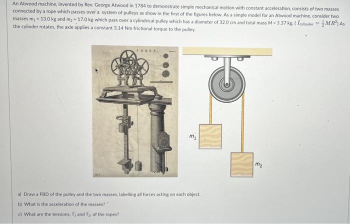 Solved An Atwood Machinc, Invented By Rev, George Atwood In | Chegg.com