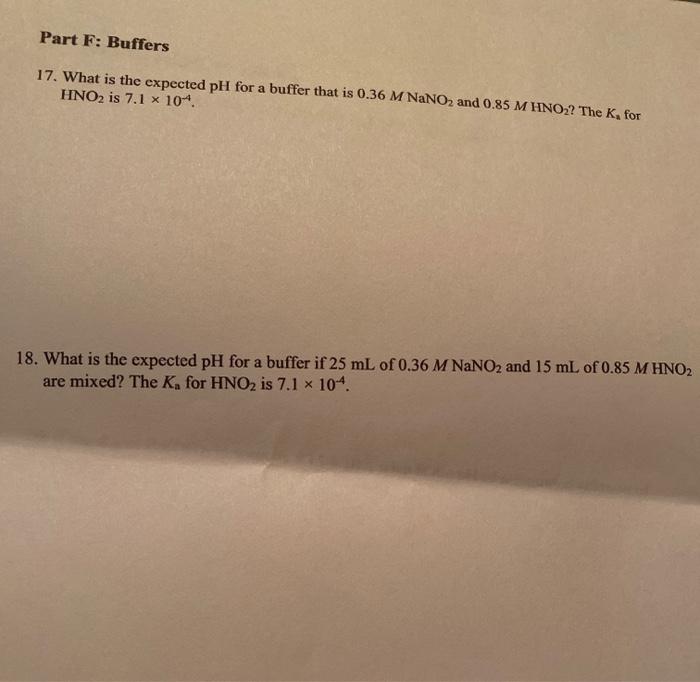 Part F Buffers 17 What Is The Expected Ph For A Chegg Com