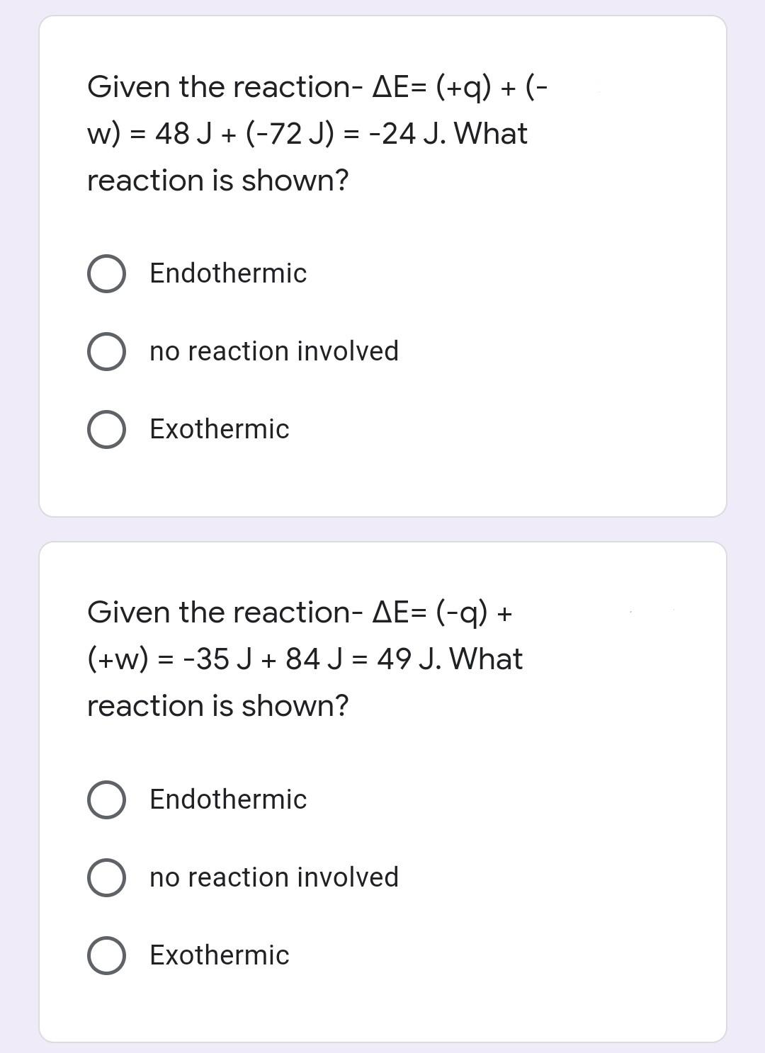 Given The Reaction Ae Q W 48 J 72 J Chegg Com