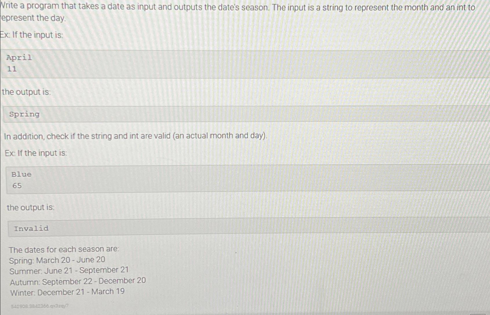 Solved Write a program that takes a date as input and | Chegg.com