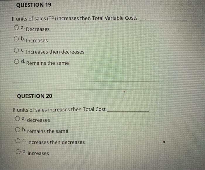 Solved QUESTION 13 Total fixed cost plus total variable | Chegg.com