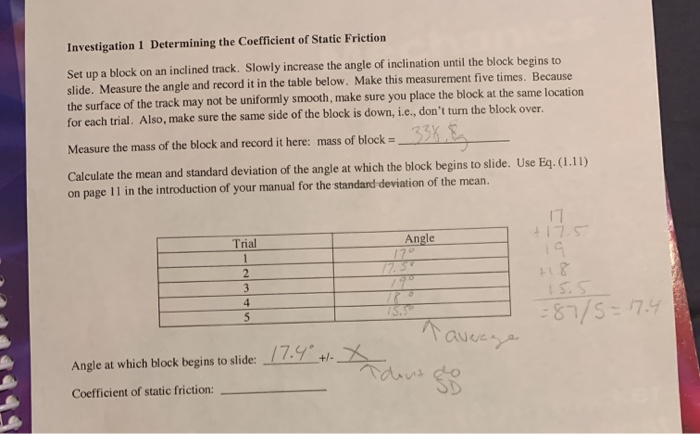 Solved Investigation 1 Determining the Coefficient of Static | Chegg.com