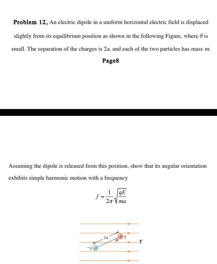 Solved Problem 12, An electric dipole in a uniform | Chegg.com