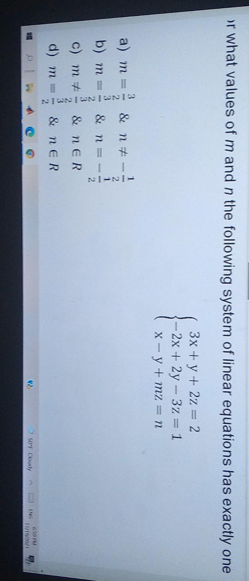 Solved or what values of m and n the following system of | Chegg.com