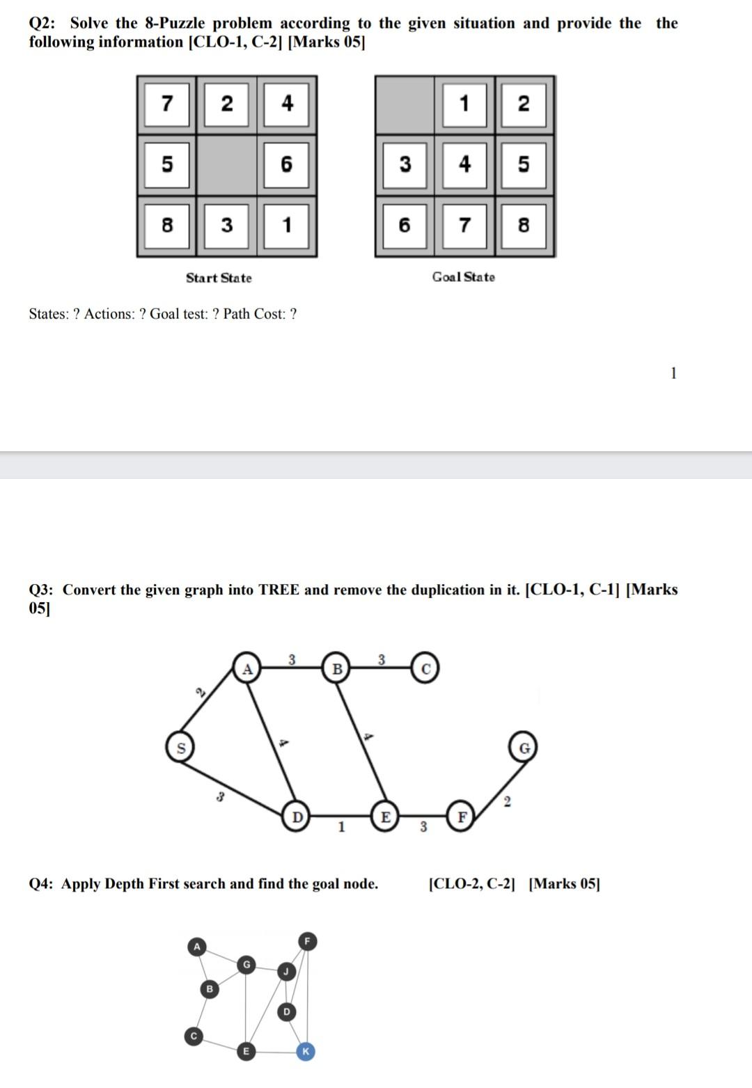 Solved Q2: Solve the 8-Puzzle problem according to the given | Chegg.com