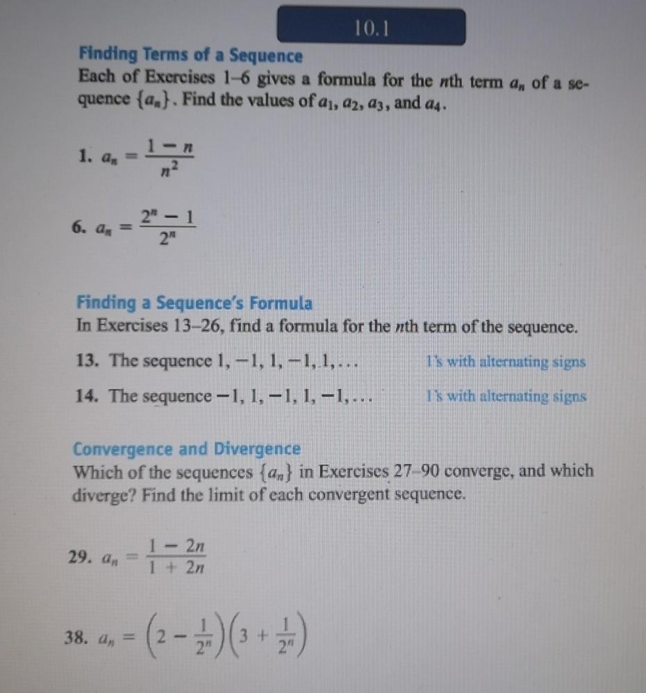 Solved 10.1 Finding Terms of a Sequence Each of Exercises | Chegg.com