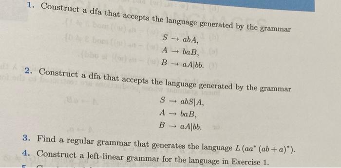 Solved 1. Construct A Dfa That Accepts The Language | Chegg.com