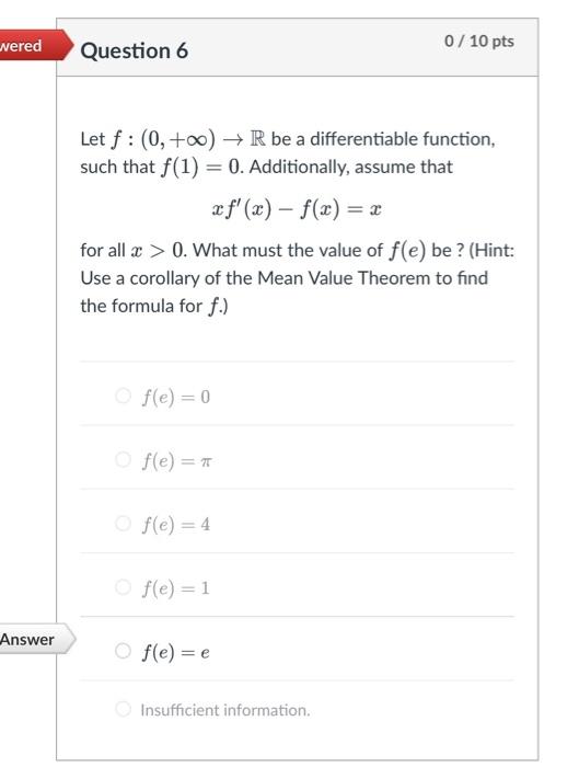 Solved Let F 0 ∞ →r Be A Differentiable Function Such