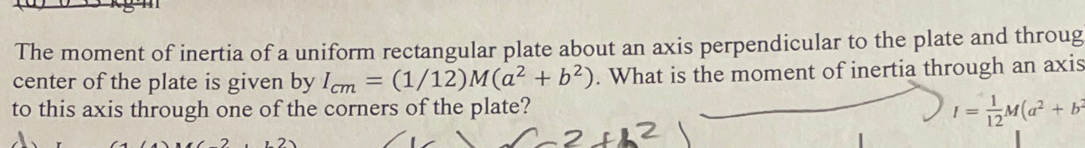 moment of inertia of a rectangular plate about an axis perpendicular