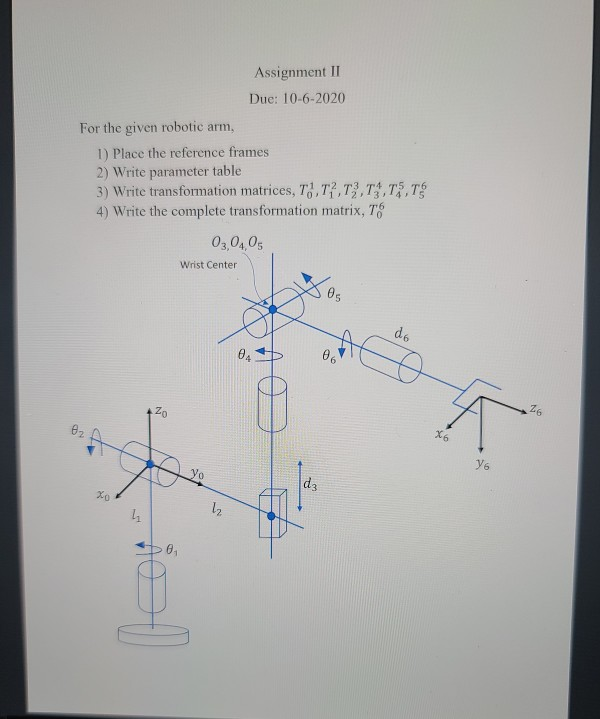 Robotics Frame Assignment Solved Assignment II Due: 10-6-2020 For the given robotic | Chegg.com