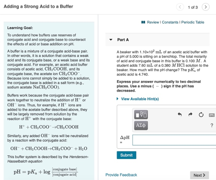 Solved Adding a Strong Acid to a Buffer Review | Chegg.com