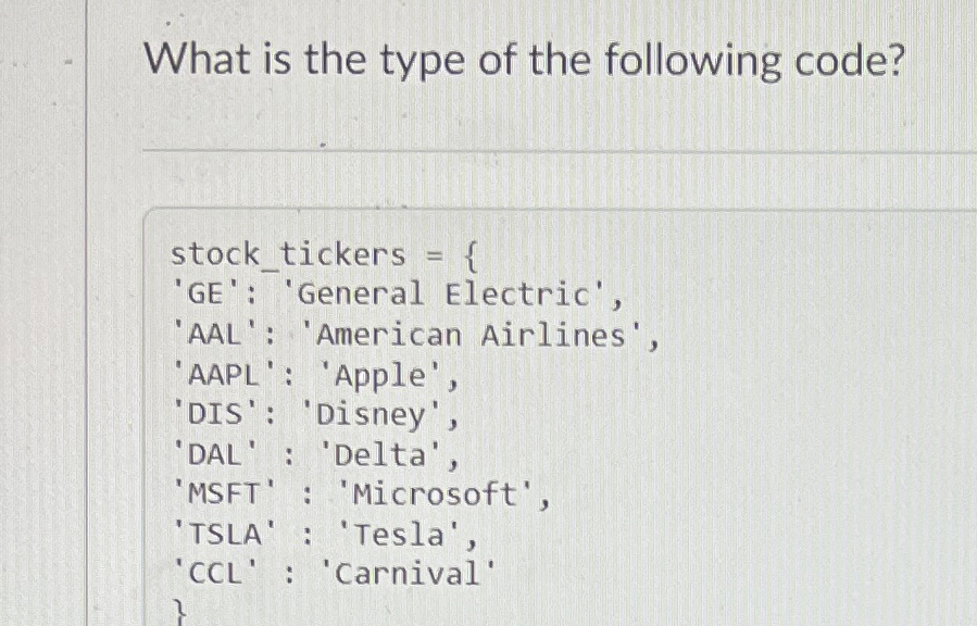 Solved What is the type of the following code? | Chegg.com