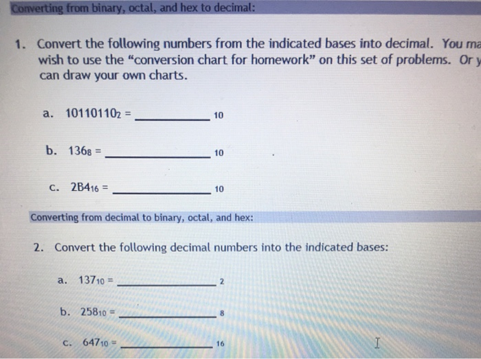 Solved Converting From Binary, Octal, And Hex To Decimal: 1. | Chegg.com