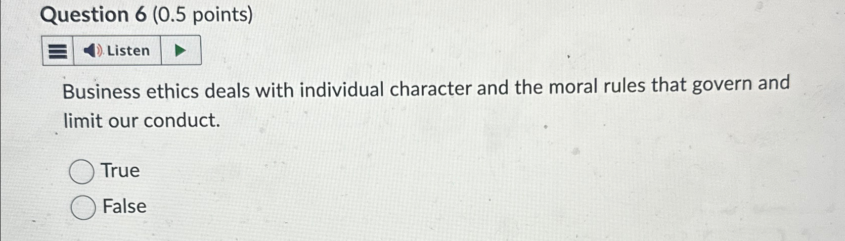 Solved Business ethics deals with individual character and | Chegg.com