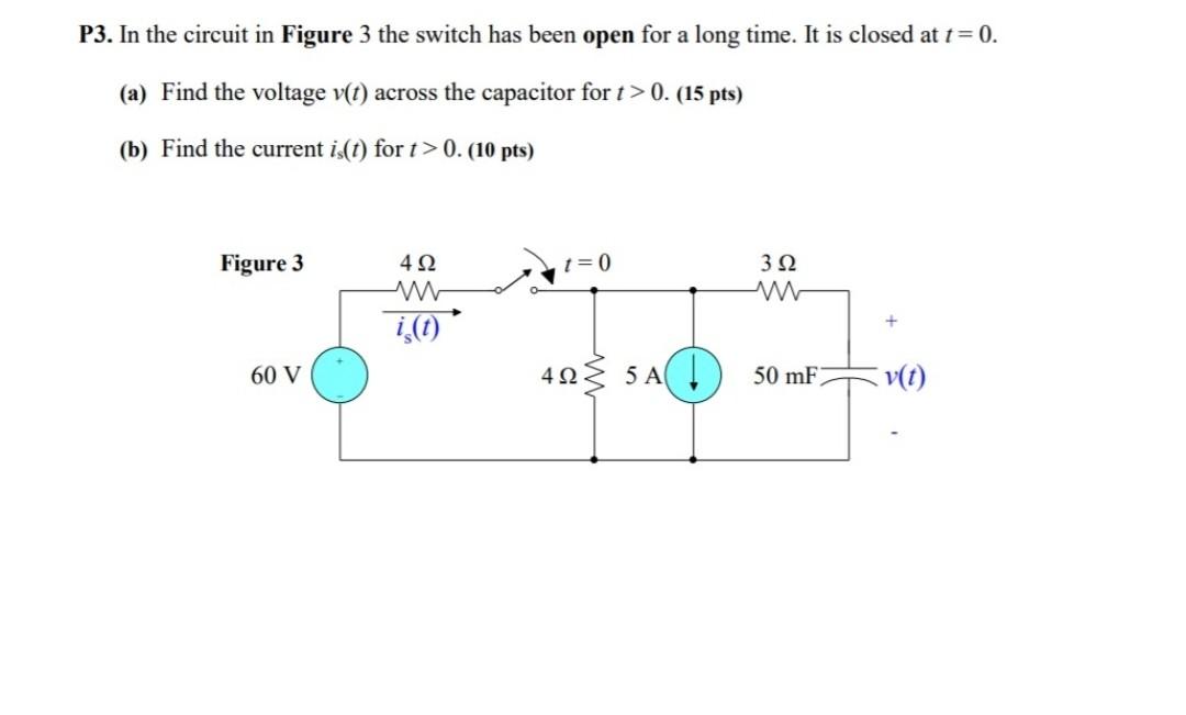 Solved P3. In the circuit in Figure 3 the switch has been | Chegg.com