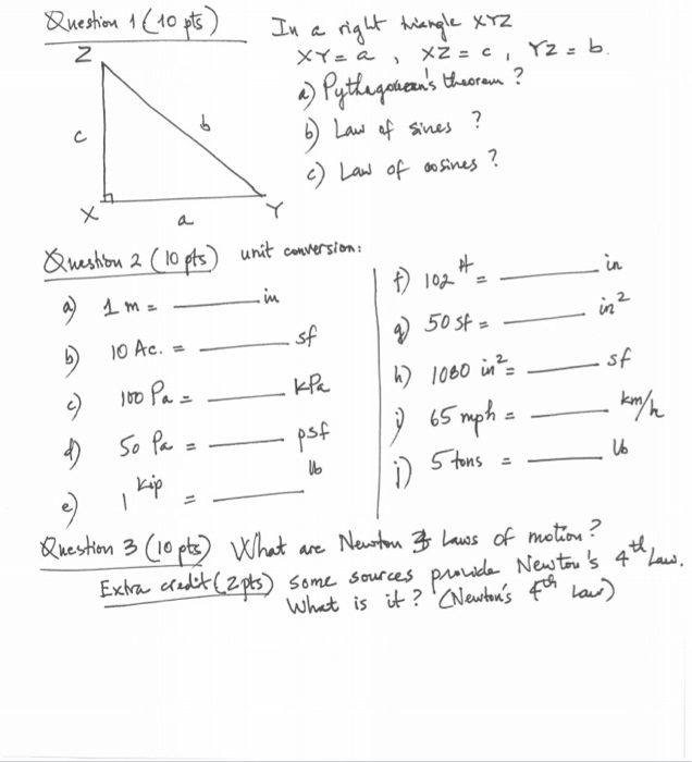 Solved Question 1 10 Pts 1 In A Right Triangle Xtz Xy Chegg Com