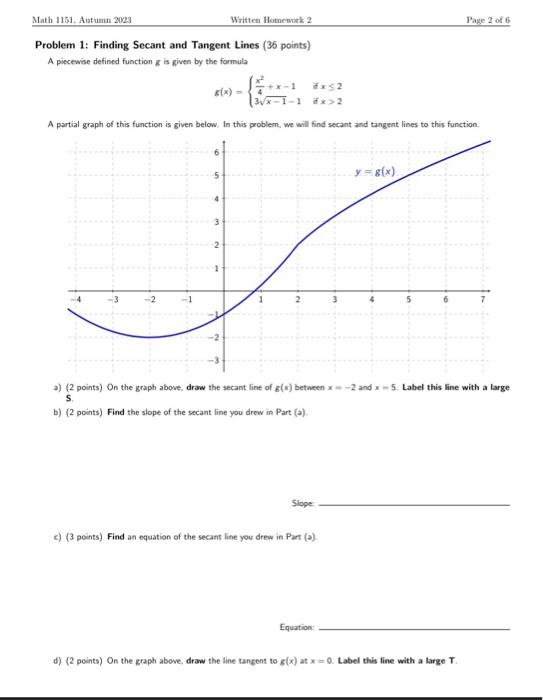 Solved Problem 1: Finding Secant and Tangent Lines ( 36 | Chegg.com