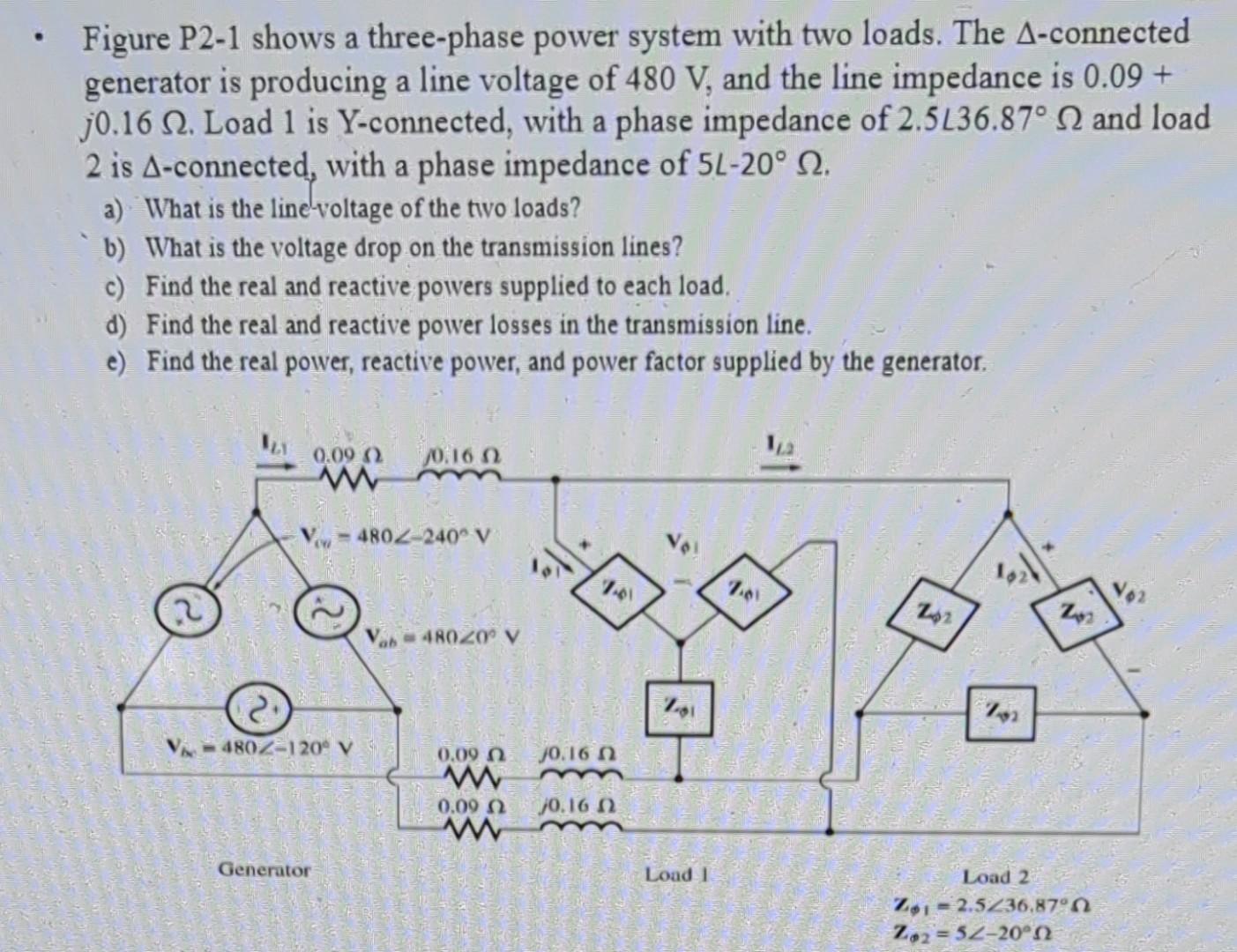 Solved Figure P2-1 shows a three-phase power system with two | Chegg.com