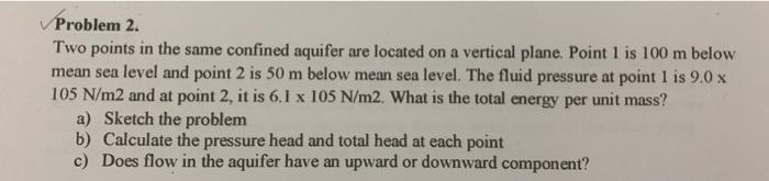 Solved Problem 2. Two points in the same confined aquifer | Chegg.com
