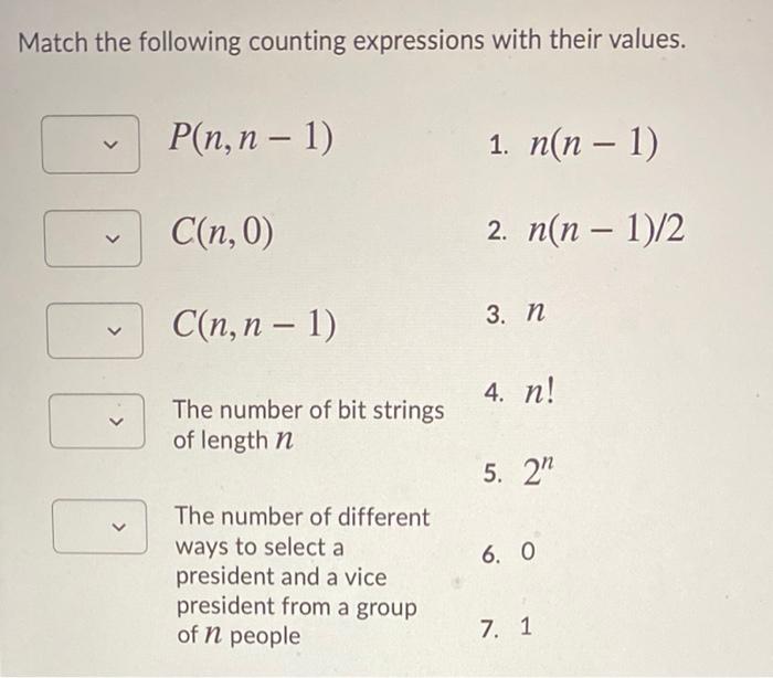 Solved Match the following counting expressions with their | Chegg.com