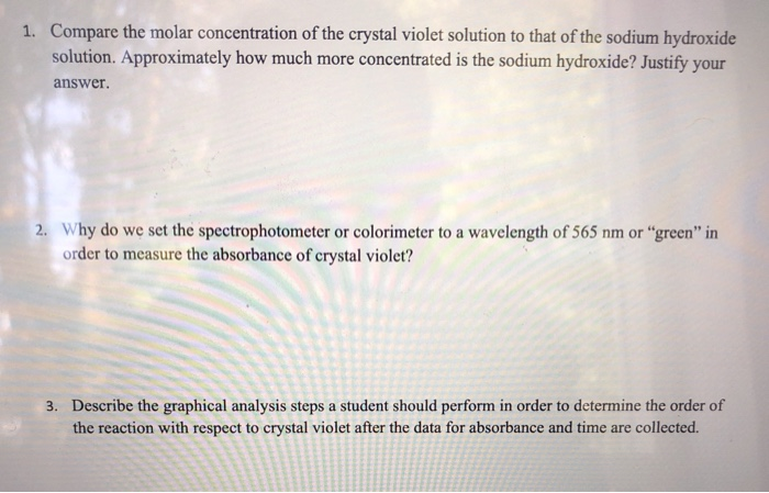 Solved 1. Compare the molar concentration of the crystal | Chegg.com