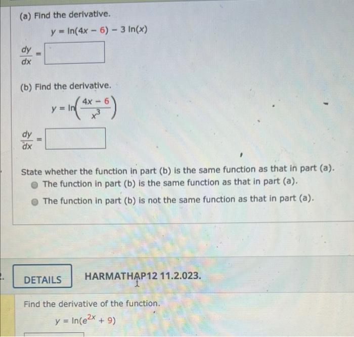 derivative of y=ln(3x 4y)