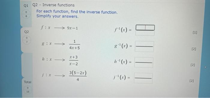 Solved Q1 Q1 Using functions. If 0 8 find Q2 0 7 Total 0 15 | Chegg.com