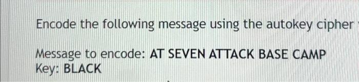 Encode the following message using the autokey cipher | Chegg.com