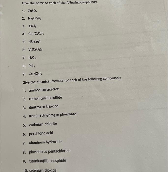 Solved Give the name of each of the following compounds: 1 