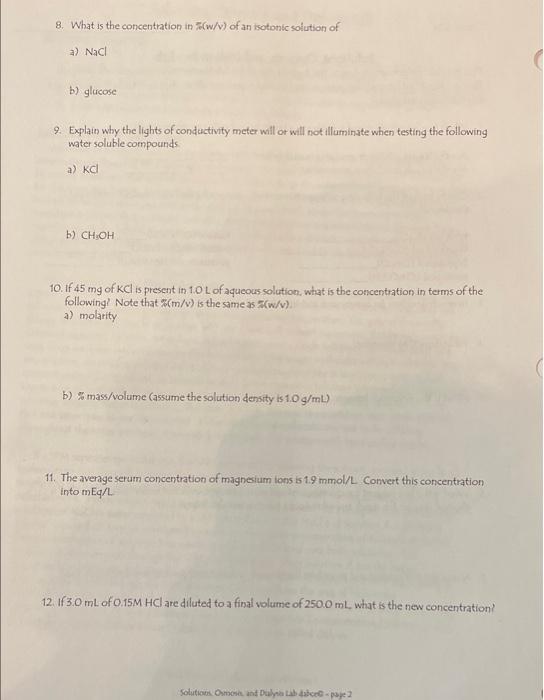 Solved Solutions Osmosis And Dialysis Pre Lab This Pre Lab Chegg